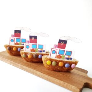 Traktatie van een stoomboot met een gratis printable welke je kunt trakteren rond Sinterklaas