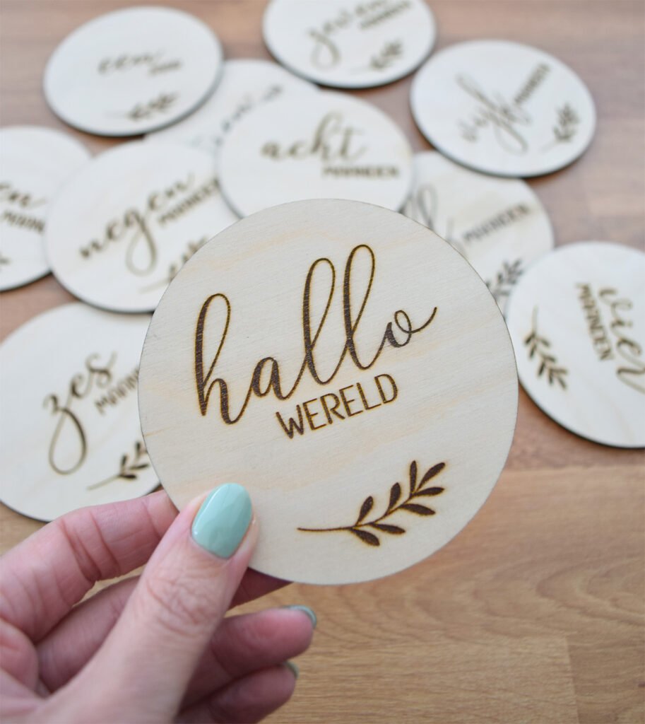 14 Stuks Houten Baby Aankondiging Teken Set, 14,8 cm Ronde Hello World Baby Teken voor