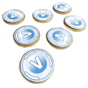 v bucks traktatie gemaakt van chocoladegeld