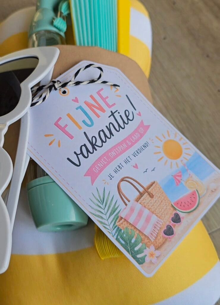 Een gratis printable om iemand een fijne vakantie te wensen en een mooi cadeau mee in te pakken